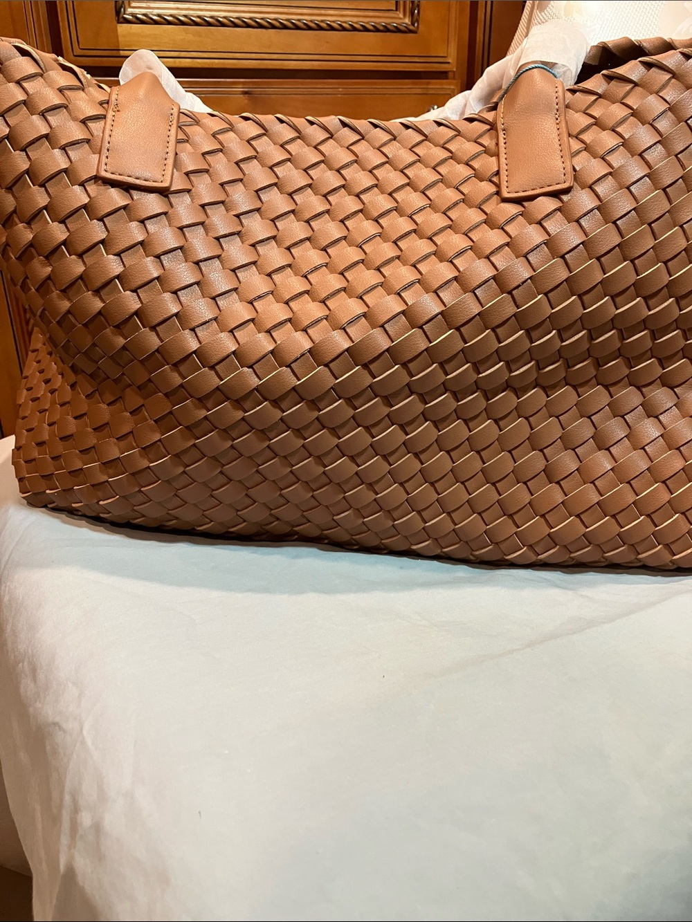 Tiffany & Fred Woven Tote with Tan Leather Pouch